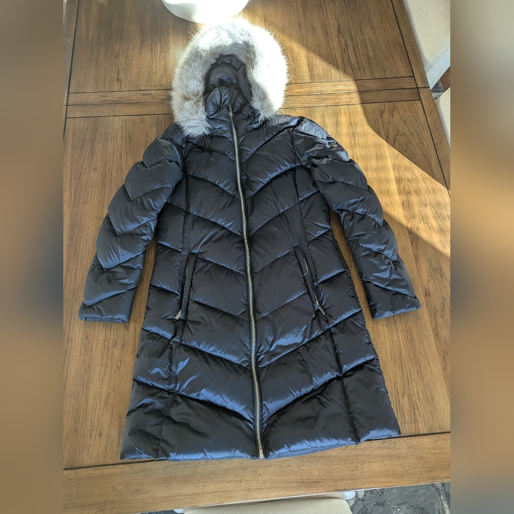 Michael Kors Black Puffer Coat with Fur Trim